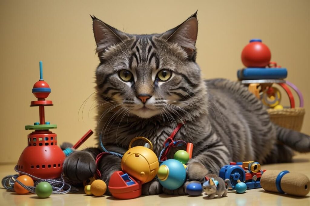 a cat with toys