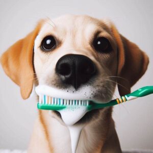 dog and toothbrush